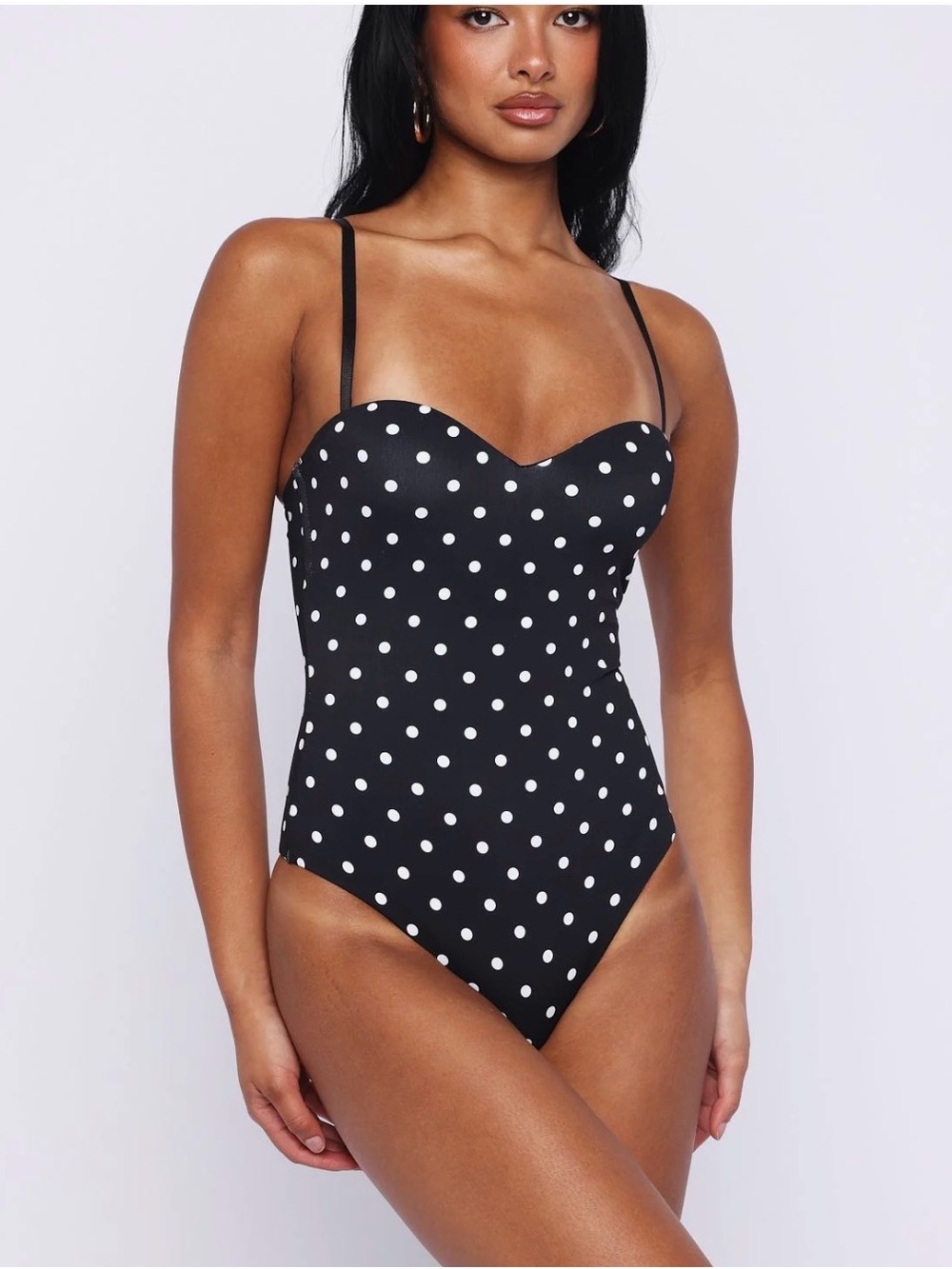 White Fox Boutique Black & White Polka Dot Bustier Bodysuit